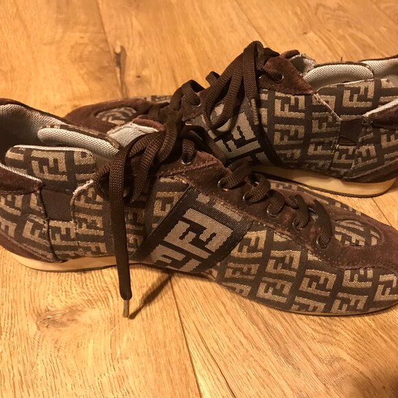 FENDI FF Monogram Suede and Canvas Fashion Sneakers - MADE IN ITALY - Picture 5 of 11